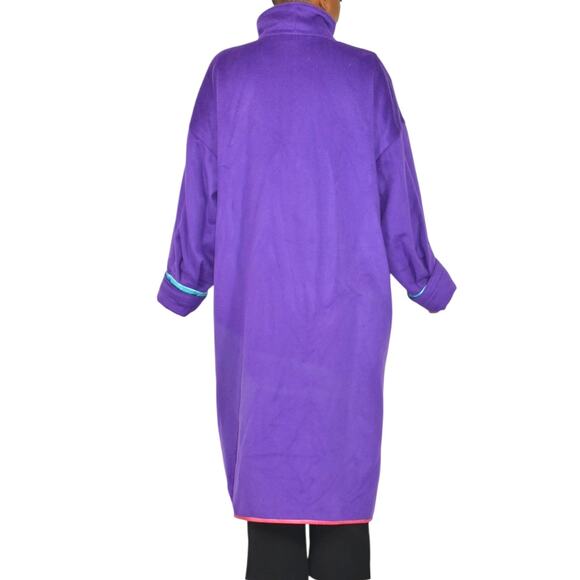 Vintage Purple Maxi Coat 90s Zip Felted Wool Oversized Leather Trim Large OSFM - Picture 2 of 16